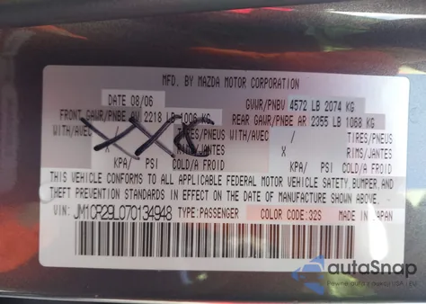 2007 Mazda Mazda5 Touring z USA, uszkodzony, nr VIN JM1CR29L070134948